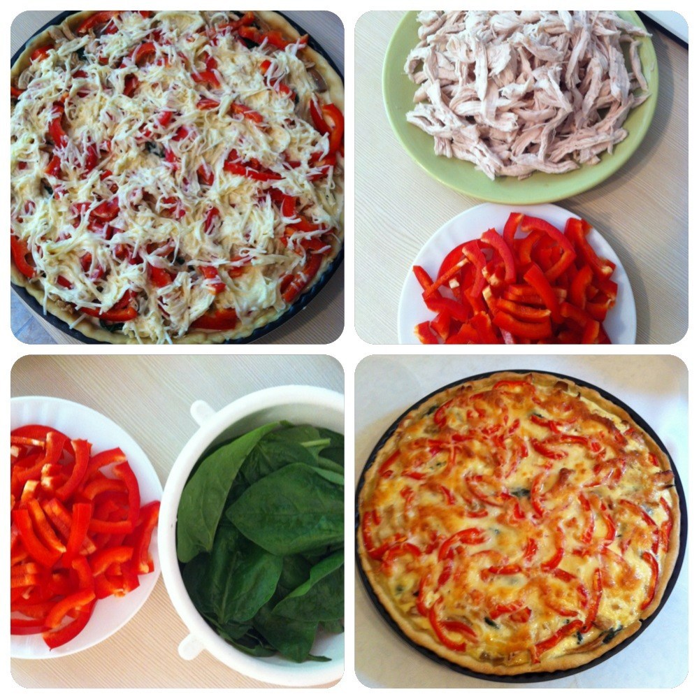 Лоранский пирог с курицей, грибами и шпинатом