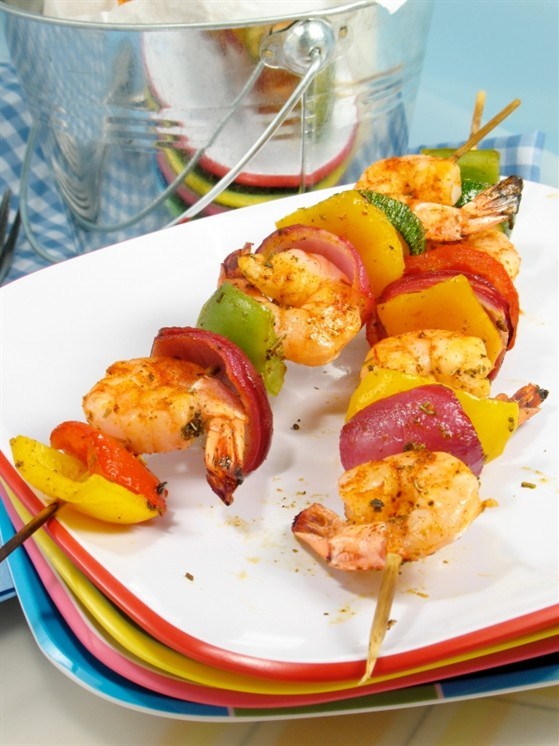 Овощные шашлыки с креветками