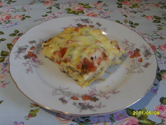 Лазанья с грибами и куриным филе