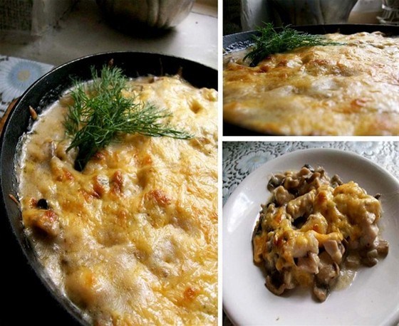 Жюльен с курицей, грибами и сыром