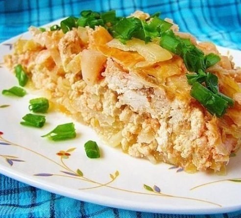 Капустная запеканка с куриным фаршем