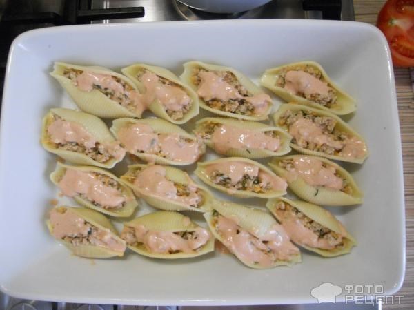 Ракушки конкильони фаршированные фаршем