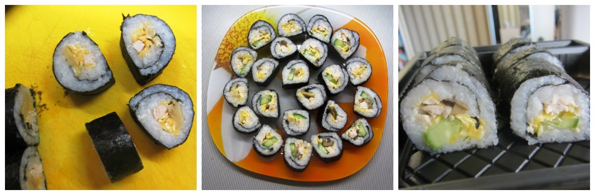 Теплые роллы с курицей, сыром и грибами