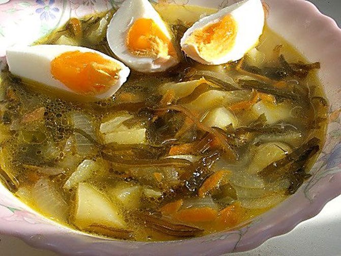 Суп из морской капусты с яйцом